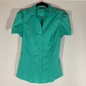 Atmosphere Turquoise Button-Down Collared Blouse Top